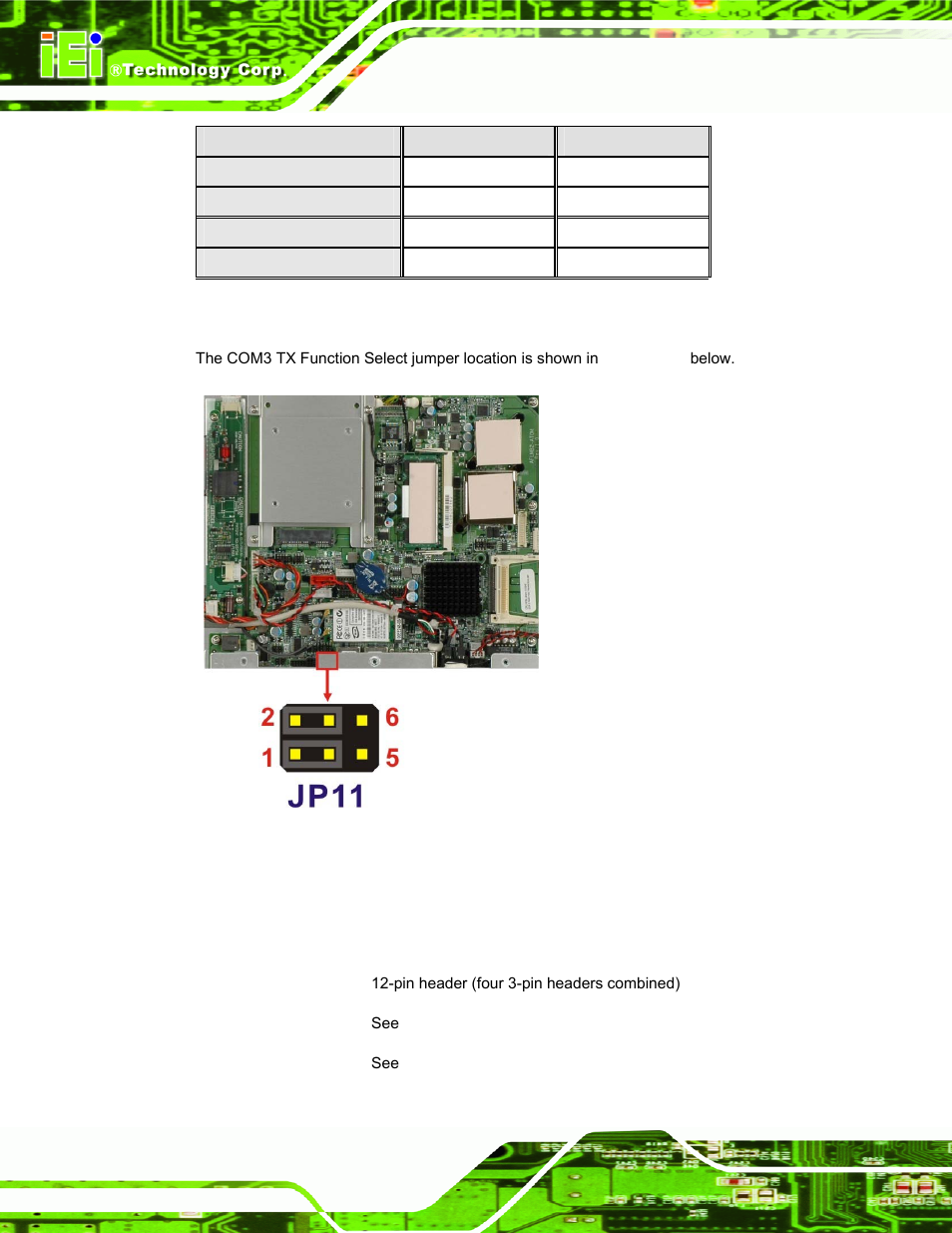 8 com3 rs-232/422/485 serial port select jumper, Table 4-8: com3 tx function select jumper settings, See table 4-8 | See figure 4-10, Table 4-8 | IEI Integration AFL-15A-N270 v2.10 User Manual | Page 50 / 159