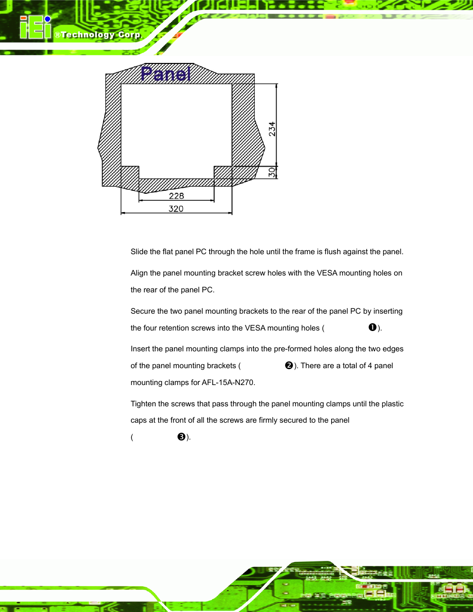 Figure 4-15: afl-15a-n270 panel opening (unit: mm) | IEI Integration AFL-15A-N270 v2.10 User Manual | Page 56 / 159