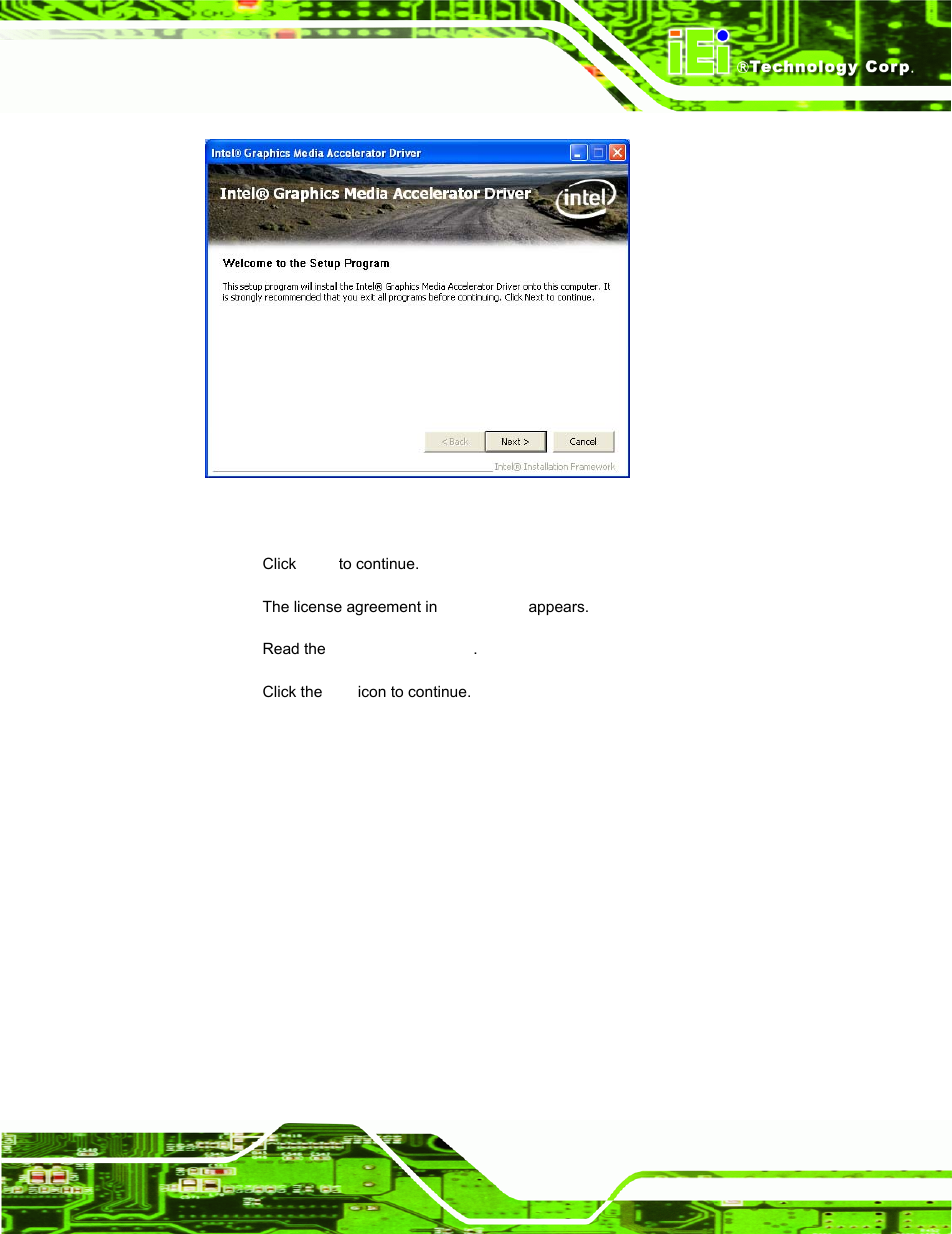 Figure 7-10: vga driver welcome screen | IEI Integration AFL-15A-N270 v2.20 User Manual | Page 119 / 158