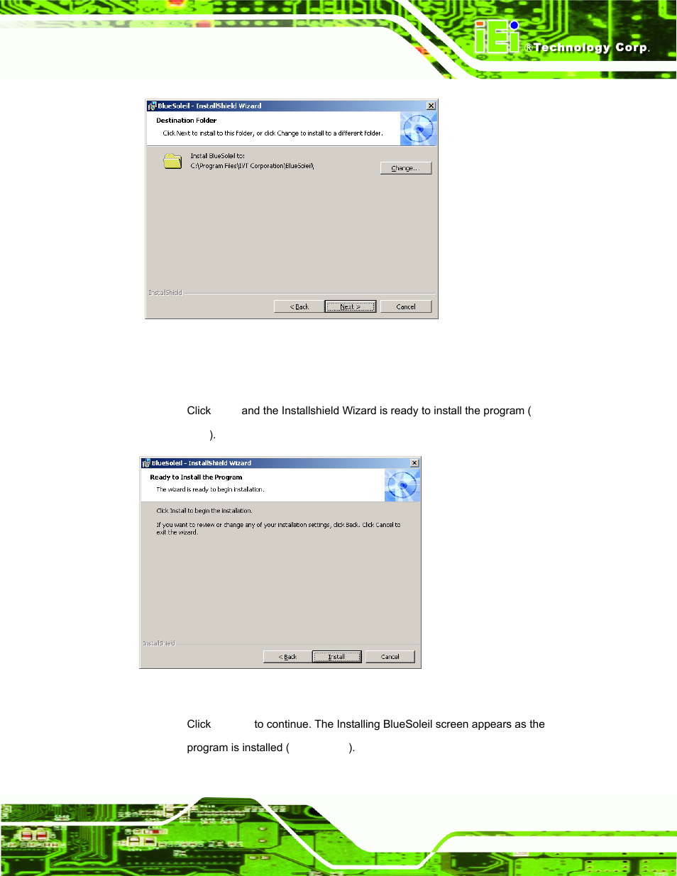 Figure 7-34: bluetooth driver destination folder, Figure 7-35: ready to install the program | IEI Integration AFL-15A-N270 v2.20 User Manual | Page 133 / 158