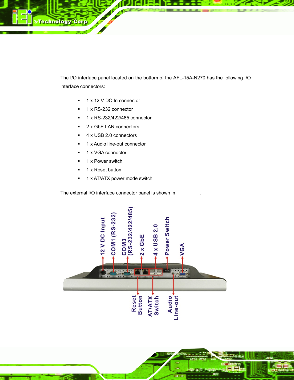 4 i/o interface panel, Figure 1-3: afl-15a-n270 rear view | IEI Integration AFL-15A-N270 v2.20 User Manual | Page 18 / 158