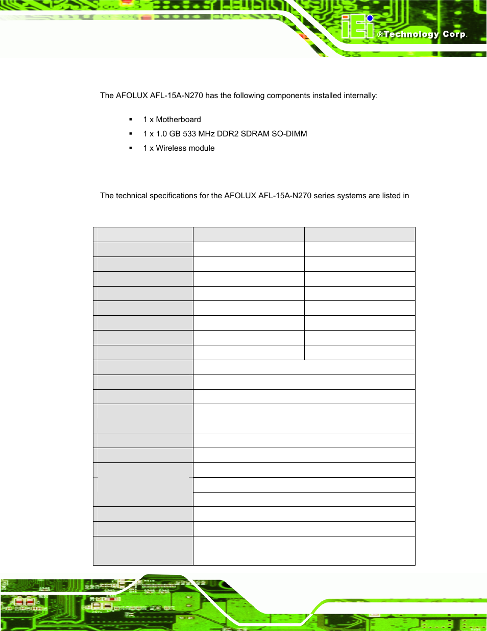 3 internal overview, 4 system specifications, Nternal | Verview, Ystem, Pecifications | IEI Integration AFL-15A-N270 v2.20 User Manual | Page 19 / 158