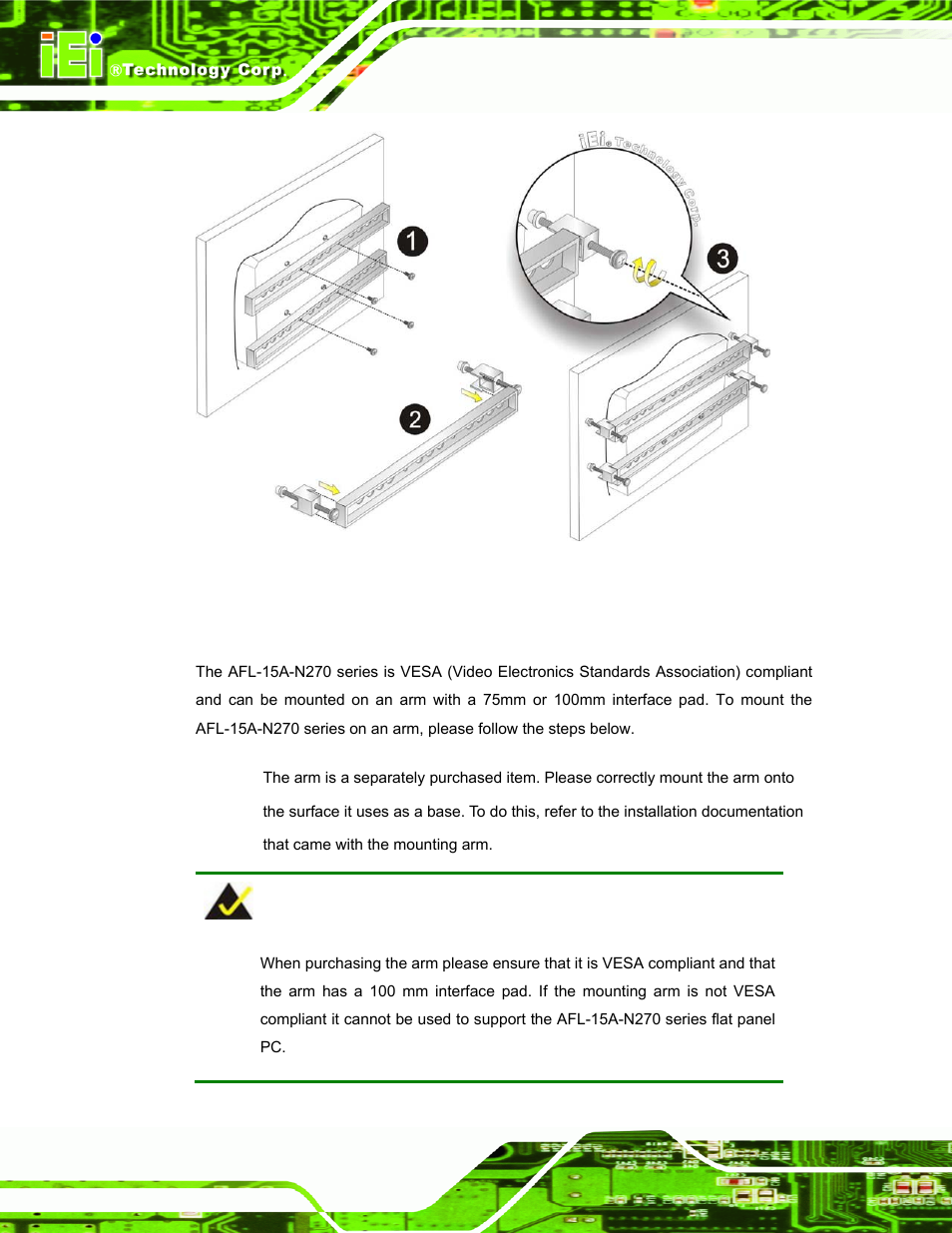 3 arm mounting, Figure 4-16: panel mounting | IEI Integration AFL-15A-N270 v2.20 User Manual | Page 56 / 158