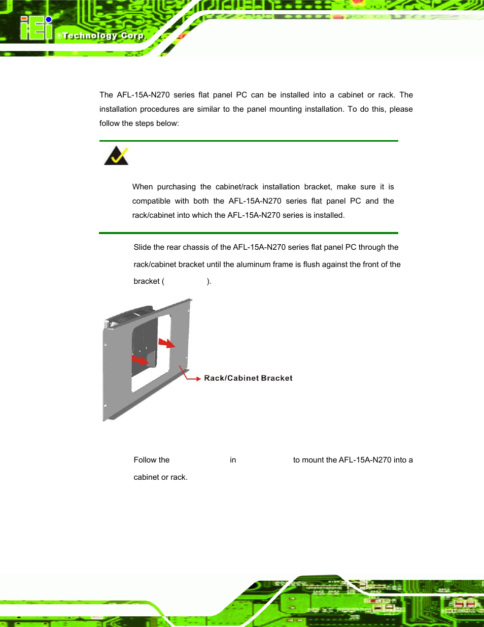 4 cabinet and rack installation, Figure 4-18: the rack/cabinet bracket | IEI Integration AFL-15A-N270 v2.20 User Manual | Page 58 / 158