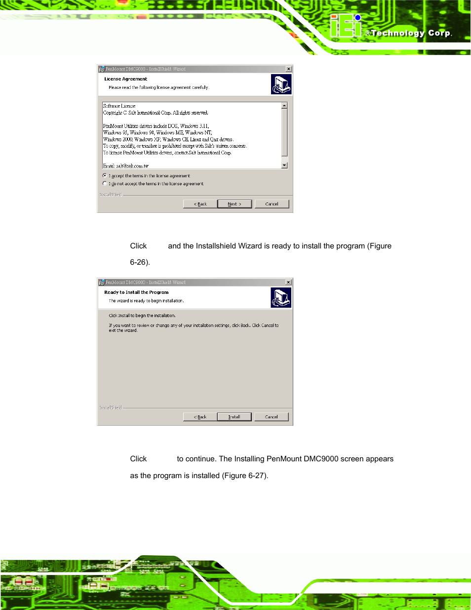 Figure 6-25: license agreement, Figure 6-26: ready to install the program, Figure 6-25 a | IEI Integration AFL-ххA-N26 User Manual | Page 113 / 152