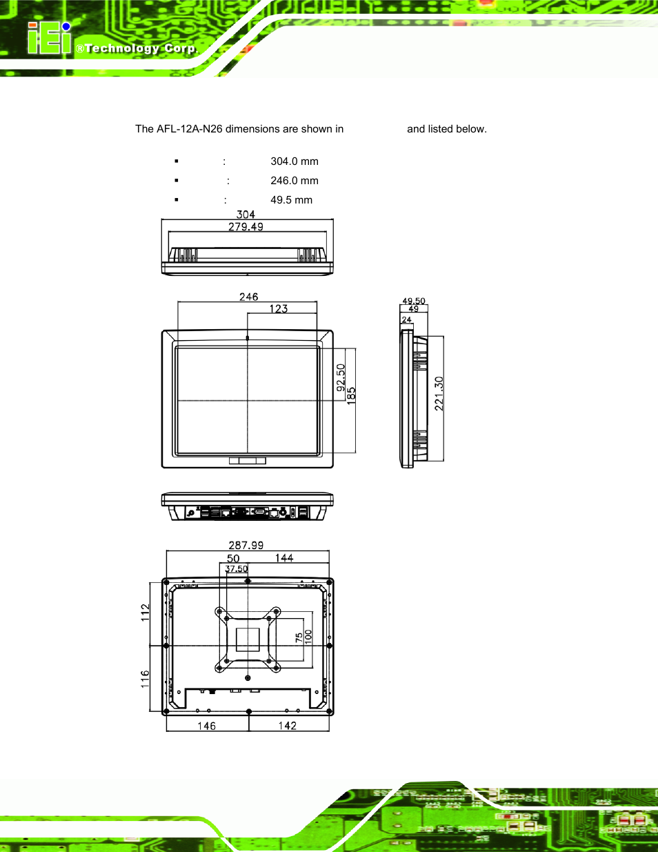 4 afl-12a-n26 dimensions, Figure 1-11: afl-12a-n26 dimensions (mm) | IEI Integration AFL-ххA-N26 User Manual | Page 24 / 152