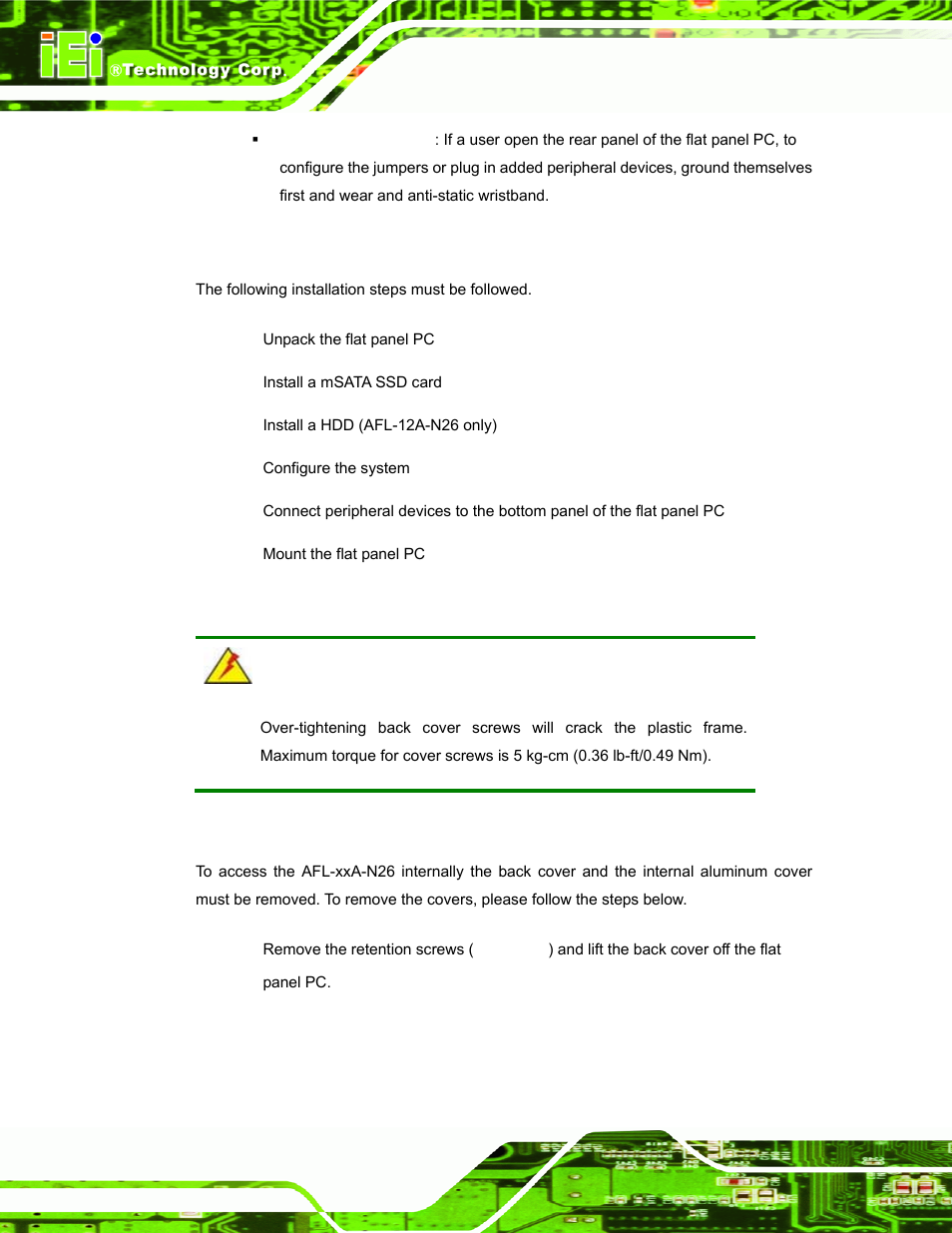 3 installation and configuration steps, 4 opening the system, Nstallation and | Onfiguration, Teps, Pening the, Ystem | IEI Integration AFL-ххA-N26 User Manual | Page 34 / 152