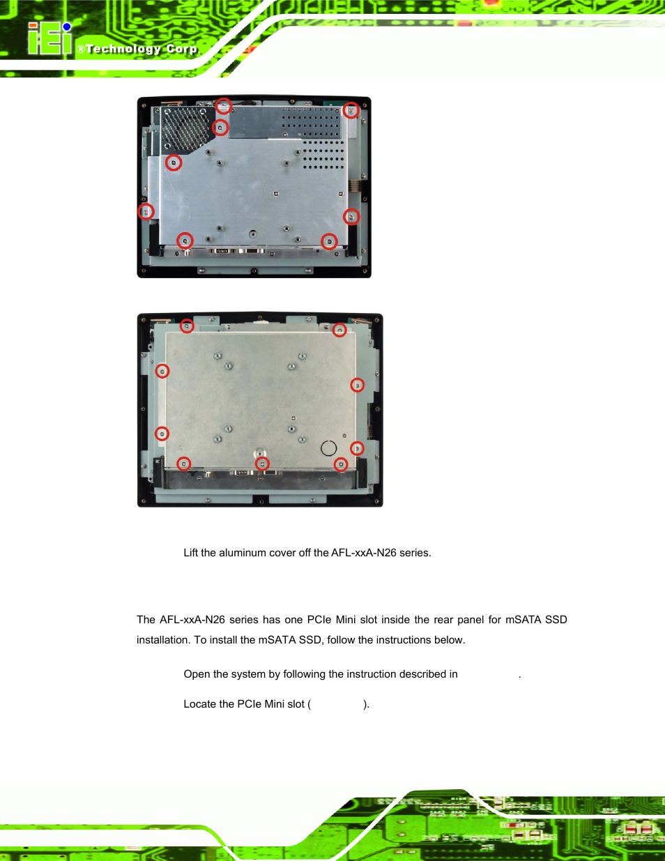 5 msata ssd installation, Sata, Nstallation | IEI Integration AFL-ххA-N26 User Manual | Page 36 / 152