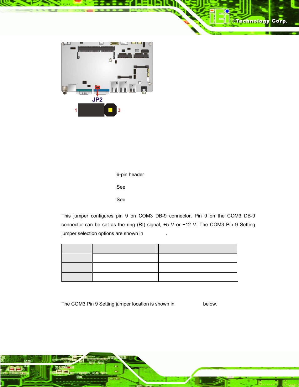 4 com3 port pin 9 select, Figure 3-13: clear cmos jumper, Table 3-4: com3 pin 9 setting jumper settings | See figure 3-13, Own in figure 3-13, Afl-xxa-n26 series panel pc page 45 | IEI Integration AFL-ххA-N26 User Manual | Page 45 / 152
