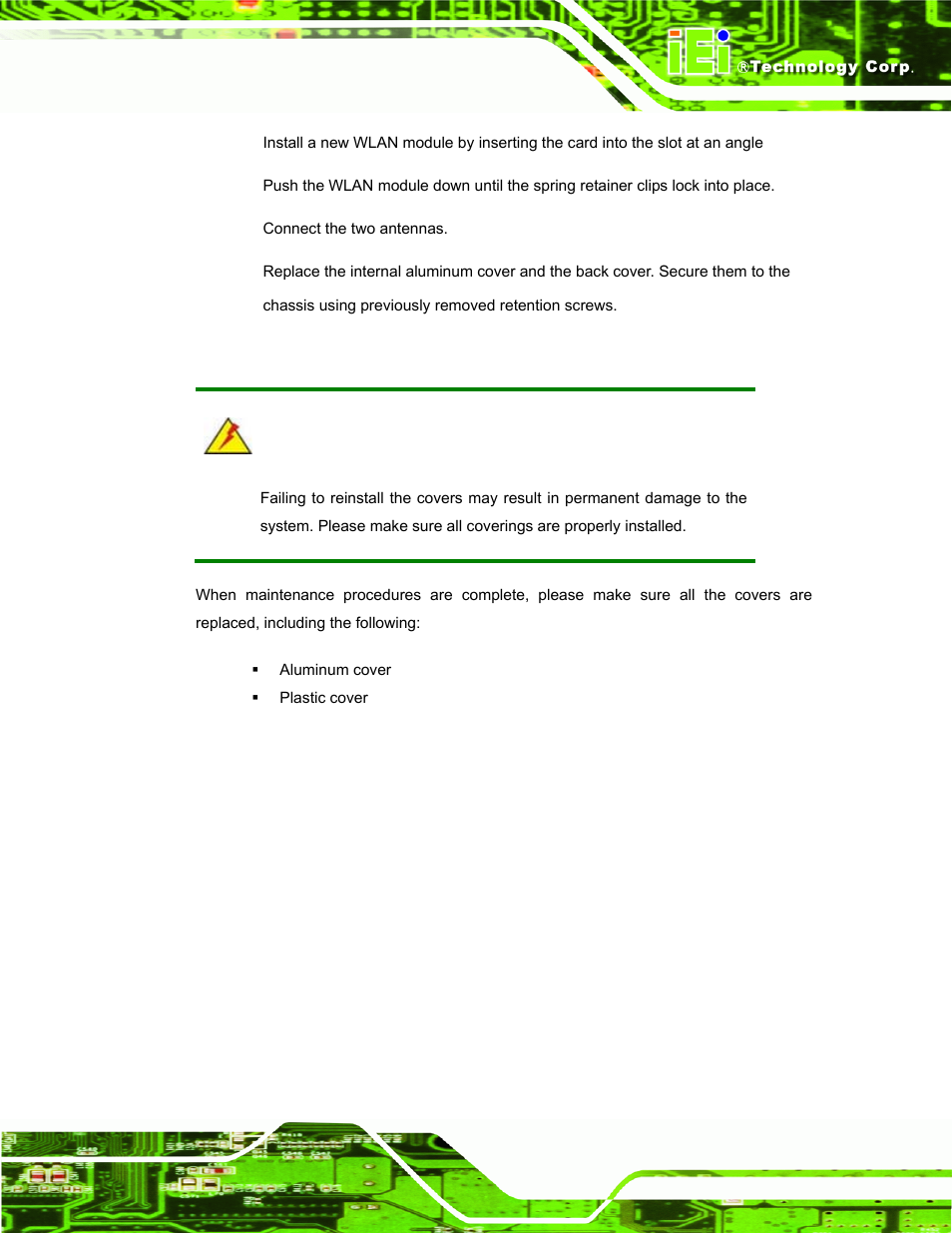 6 reinstalling the covers, Einstalling the, Overs | IEI Integration AFL-ххA-N26 User Manual | Page 67 / 152