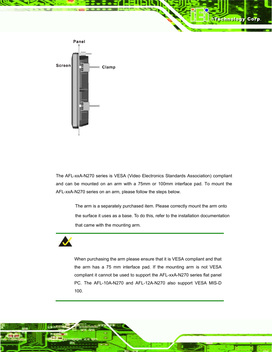 3 arm mounting | IEI Integration AFL-xxA-N270-Series v1.03 User Manual | Page 65 / 171