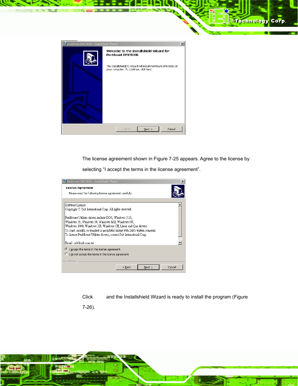 Figure 7-24: welcome screen, Figure 7-25: license agreement, Ars ( figure 7-24 | IEI Integration AFL-xxA-N270-Series v2.00 User Manual | Page 138 / 171