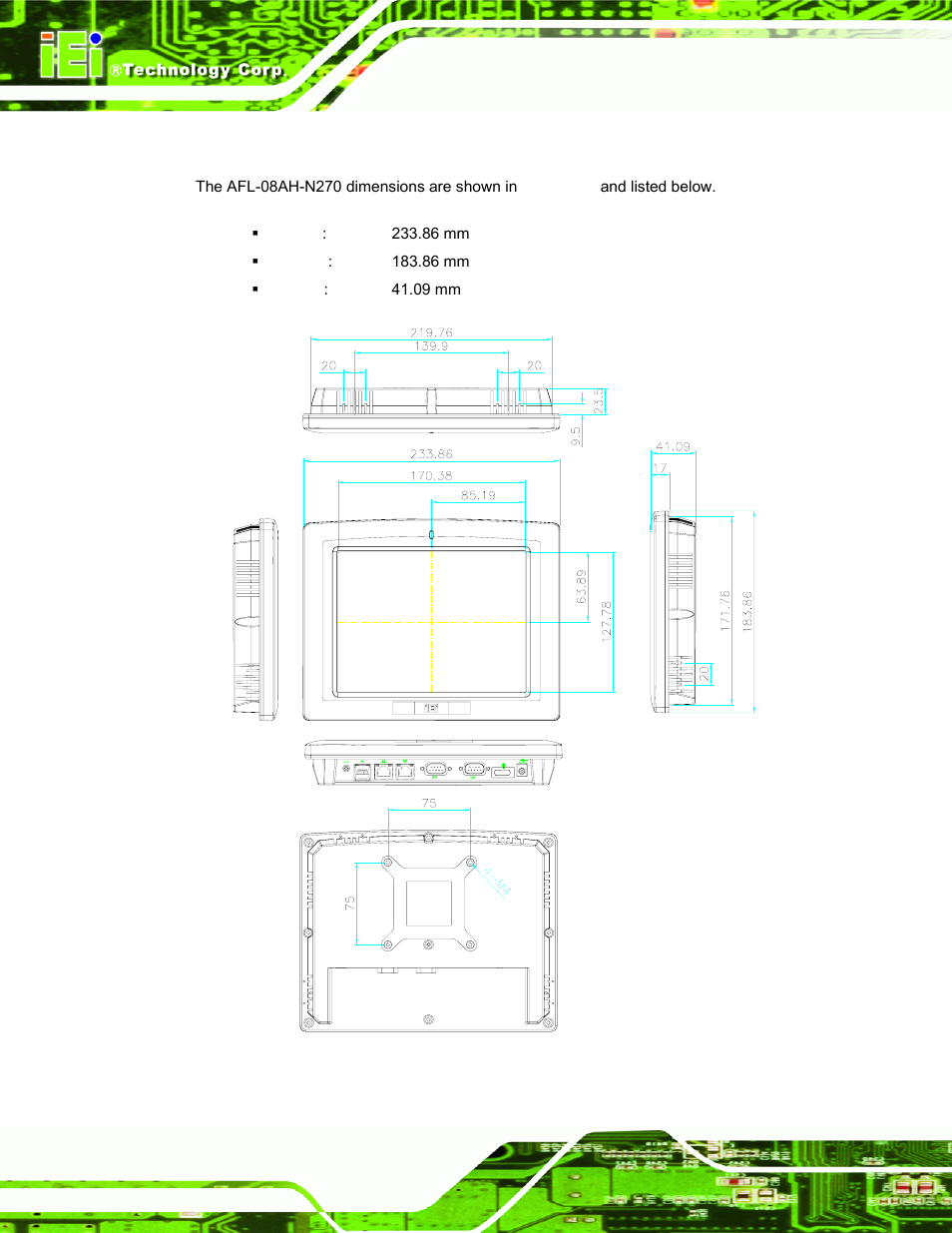 2 afl-08ah-n270 dimensions, Figure 2-2: afl-08ah-n270 dimensions (mm) | IEI Integration AFL-xxA-N270-Series v2.00 User Manual | Page 27 / 171