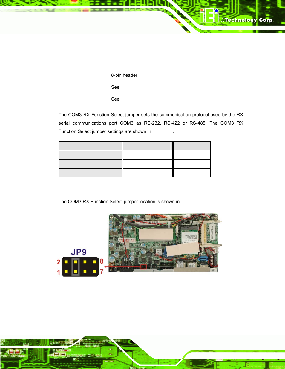 5 com3 rx function select jumper, Table 4-8: com3 rx function select jumper settings | IEI Integration AFL-xxA-N270-Series v2.00 User Manual | Page 56 / 171