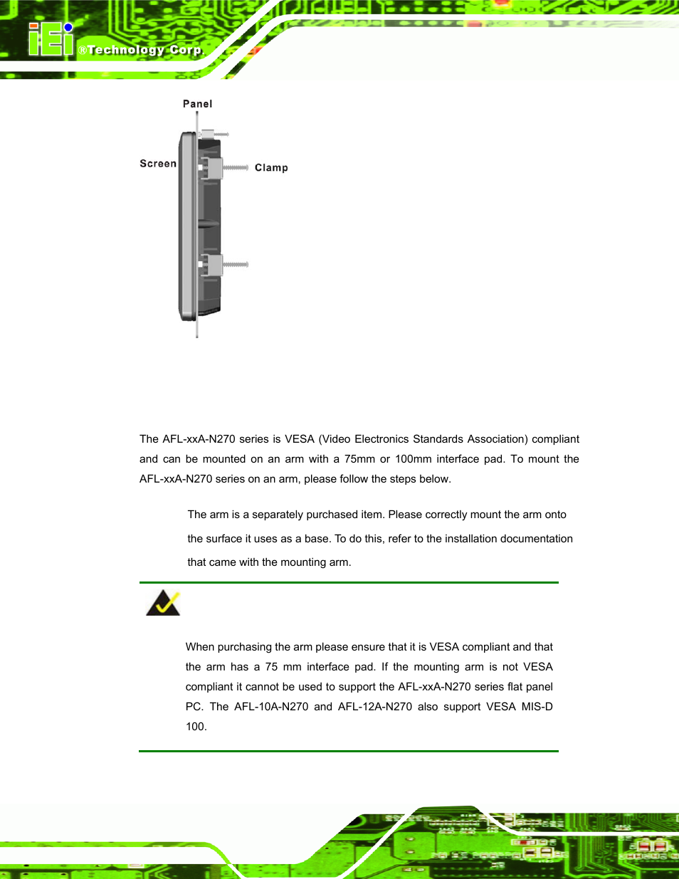 3 arm mounting | IEI Integration AFL-xxA-N270-Series v2.00 User Manual | Page 65 / 171