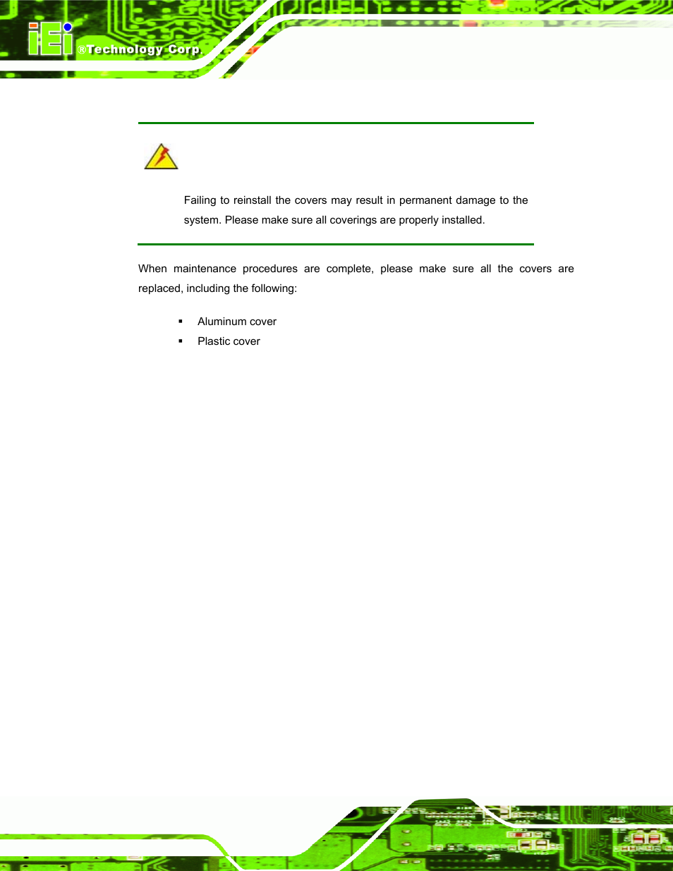 6 reinstalling the covers, Einstalling the, Overs | IEI Integration AFL-xxA-N270-Series v2.00 User Manual | Page 79 / 171