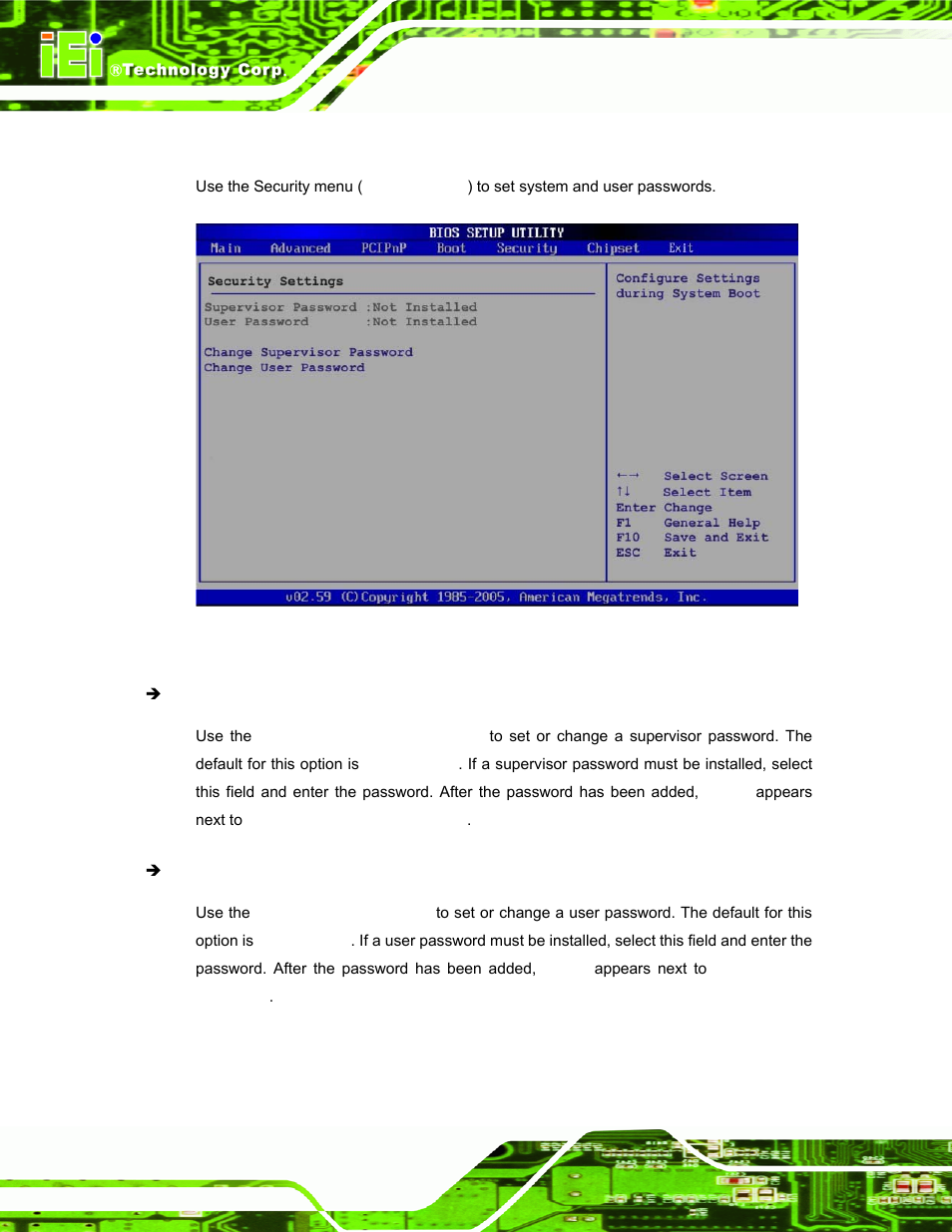 6 security, Ecurity | IEI Integration AFL-xxA-N270-Series v2.11 User Manual | Page 110 / 170