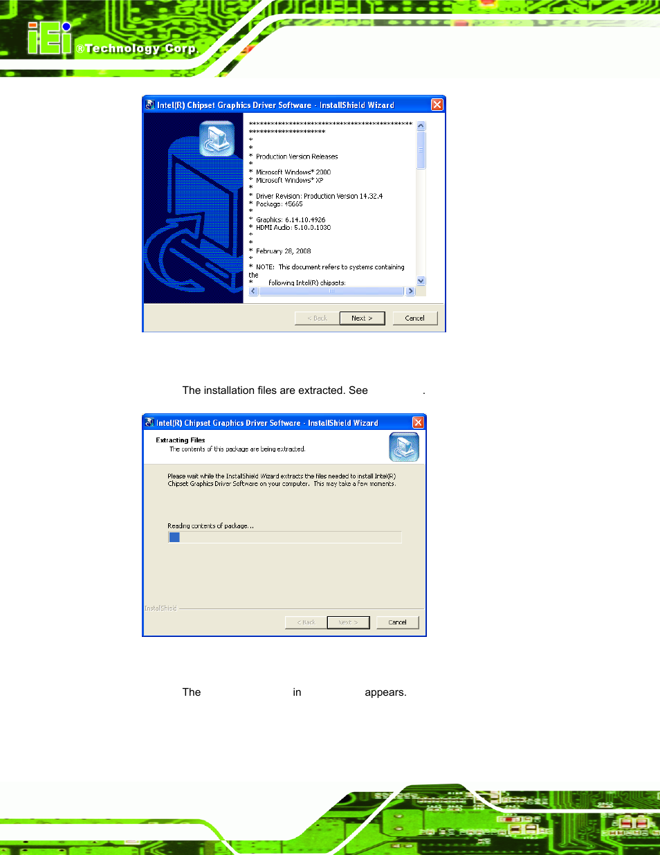 Figure 7-8: vga driver read me file, Figure 7-9: vga driver setup files extracted | IEI Integration AFL-xxA-N270-Series v2.11 User Manual | Page 126 / 170