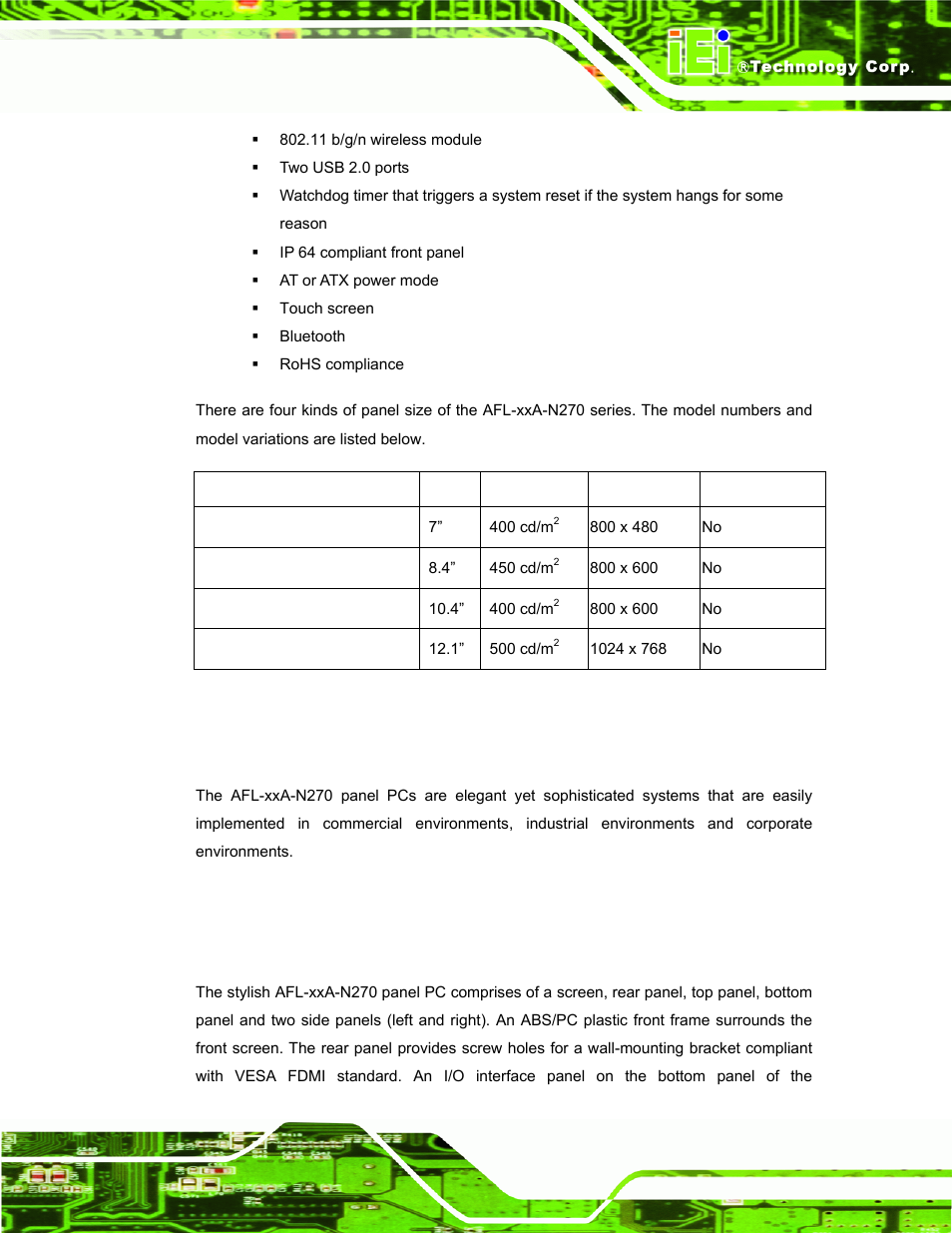 2 applications, 2 external overview, 1 general description | Xternal, Verview, Table 1-1: model variations | IEI Integration AFL-xxA-N270-Series v2.11 User Manual | Page 17 / 170