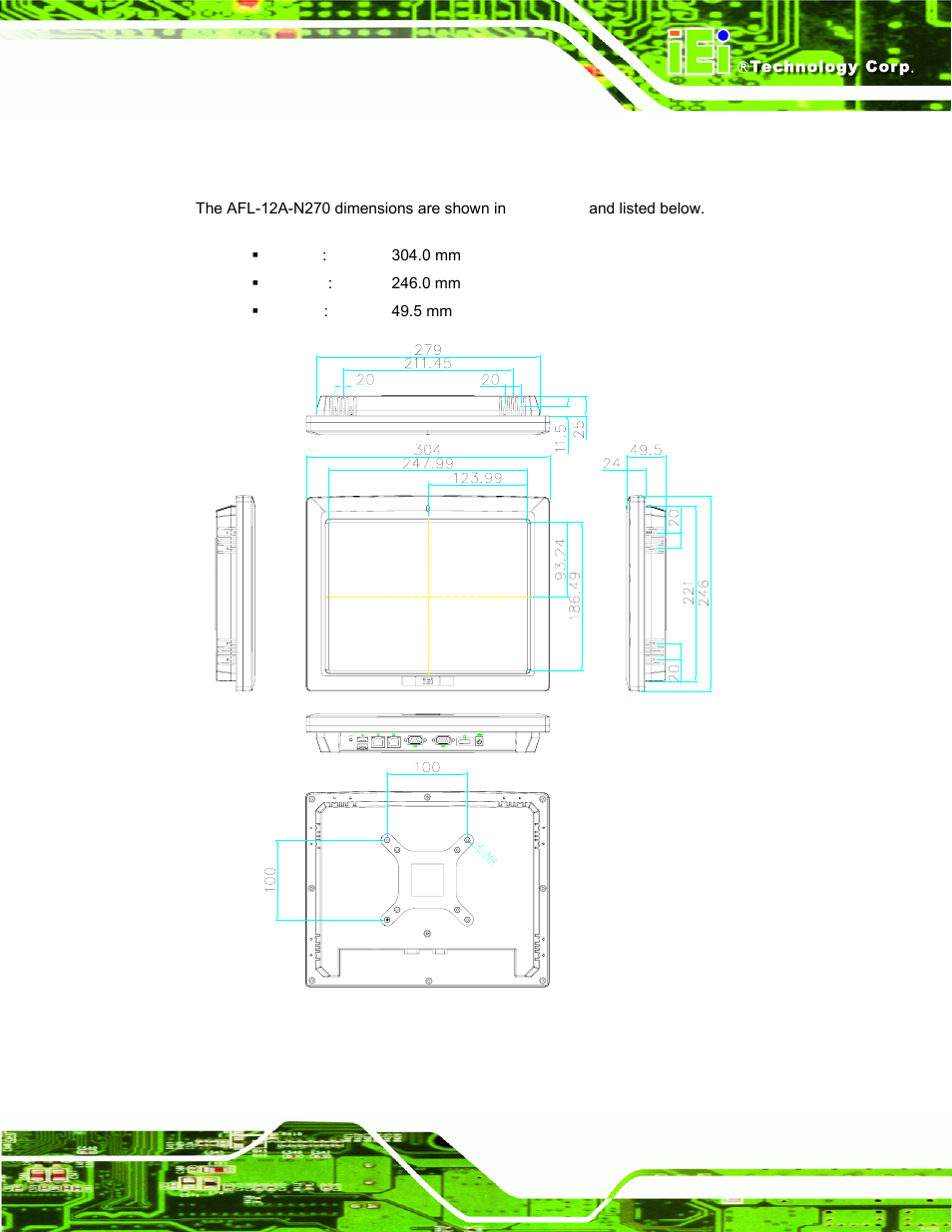 4 afl-12a-n270 dimensions | IEI Integration AFL-xxA-N270-Series v2.11 User Manual | Page 27 / 170