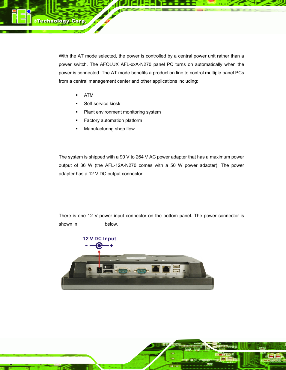 2 at power mode, 2 power adapter, 3 power connector | Figure 2-12: power connector | IEI Integration AFL-xxA-N270-Series v2.11 User Manual | Page 34 / 170