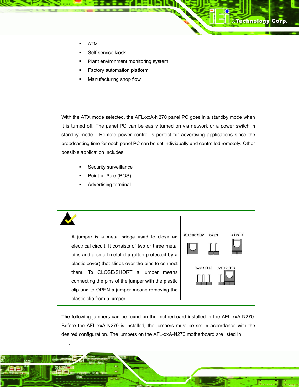 2 atx power mode, 9 jumper settings, Umper | Ettings | IEI Integration AFL-xxA-N270-Series v2.11 User Manual | Page 49 / 170