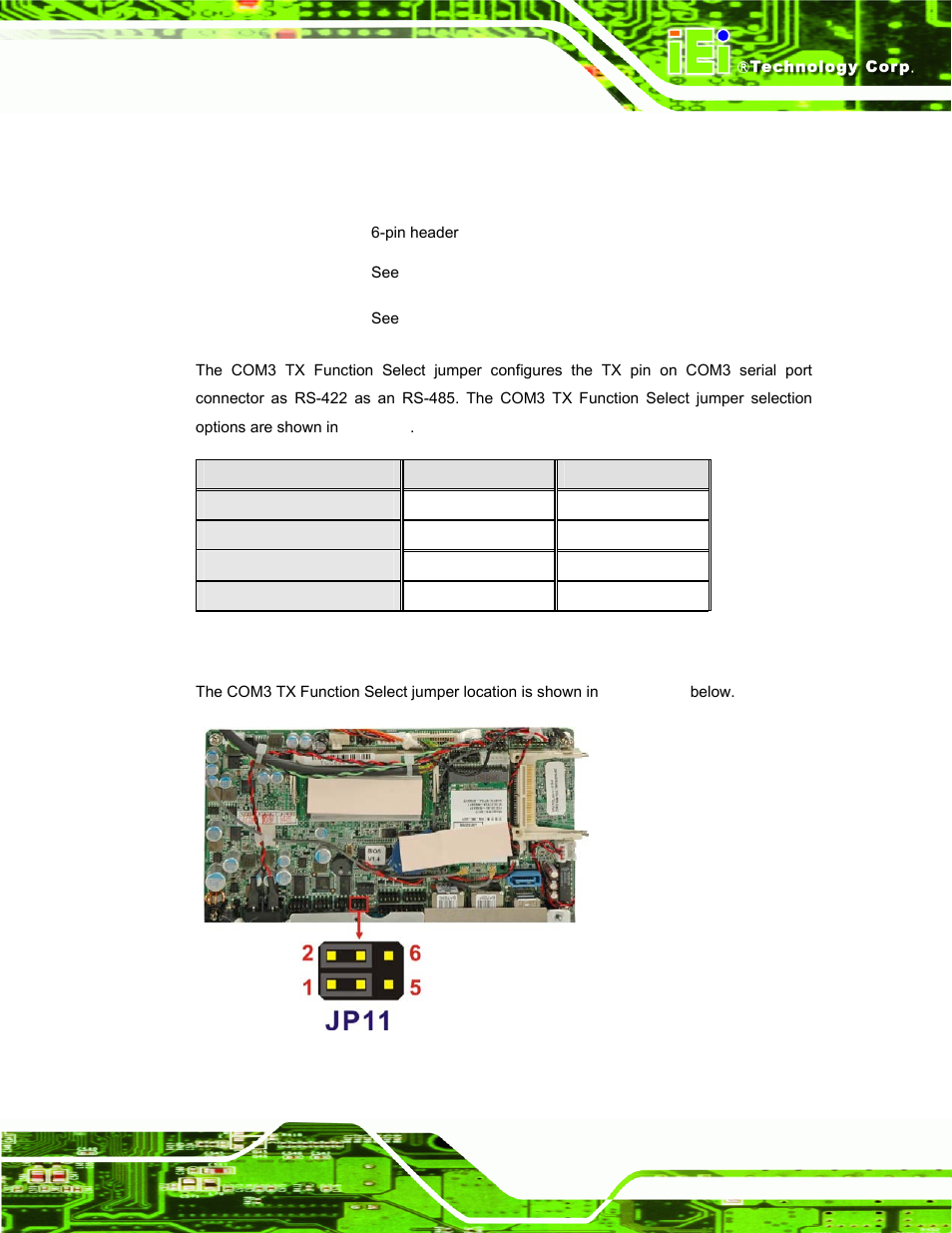 6 com3 tx function select jumper, Table 4-9: com3 tx function select jumper settings | IEI Integration AFL-xxA-N270-Series v2.11 User Manual | Page 55 / 170