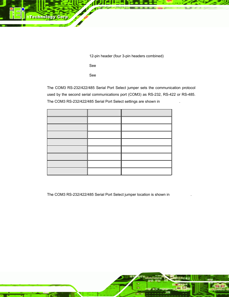 7 com3 rs-232/422/485 serial port select jumper | IEI Integration AFL-xxA-N270-Series v2.11 User Manual | Page 56 / 170