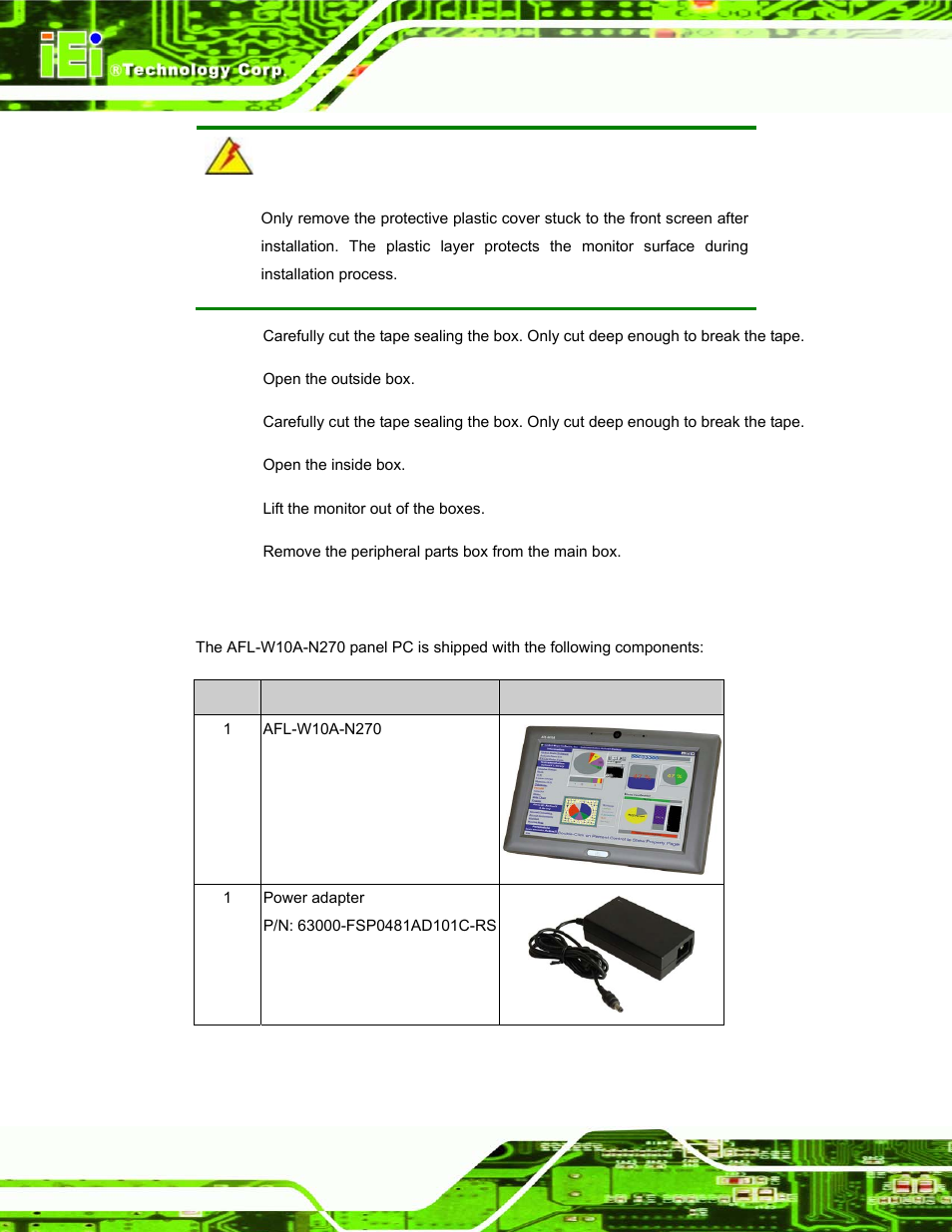 1 packing list | IEI Integration AFL-W10A-N270 v1.00 User Manual | Page 22 / 113