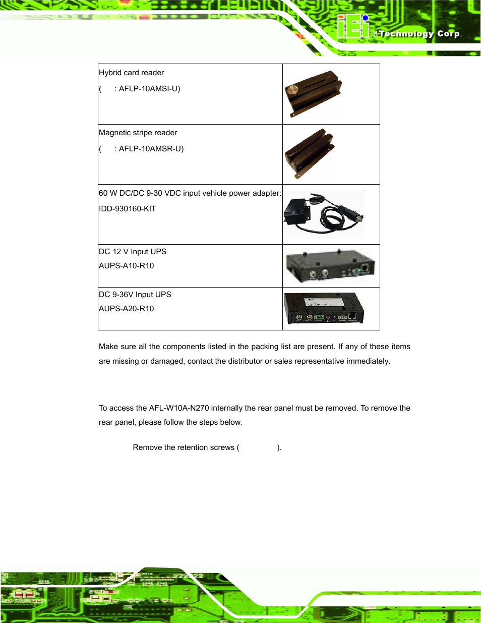 2 removing the rear panel, Emoving the, Anel | IEI Integration AFL-W10A-N270 v1.00 User Manual | Page 25 / 113