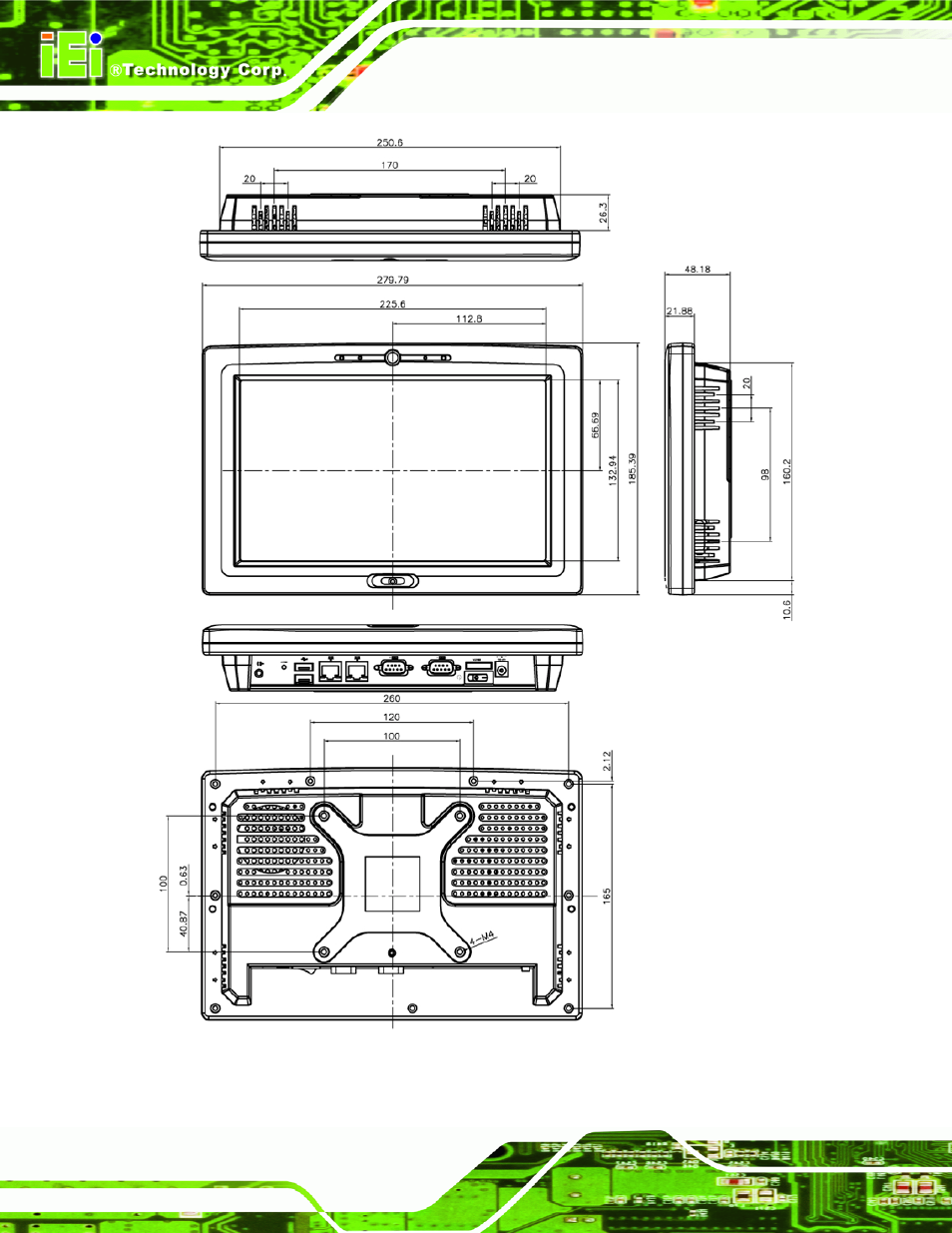 Figure 1-6: afl-w10a-n270 dimensions (mm) | IEI Integration AFL-W10A-N270 v2.13 User Manual | Page 20 / 143