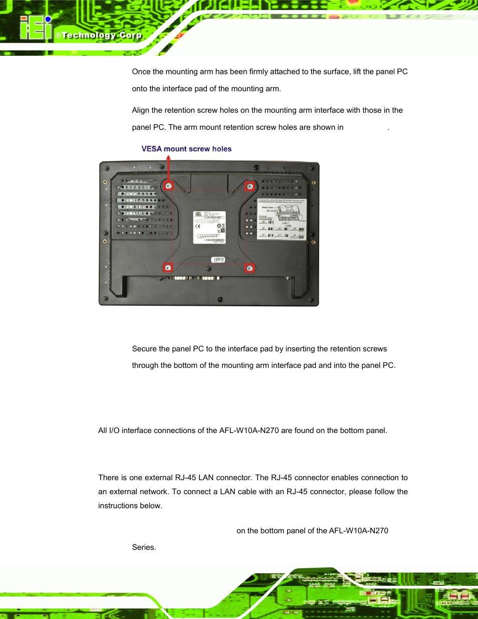 7 bottom panel connectors, 1 lan connection, Ottom | Anel, Onnectors | IEI Integration AFL-W10A-N270 v2.13 User Manual | Page 46 / 143