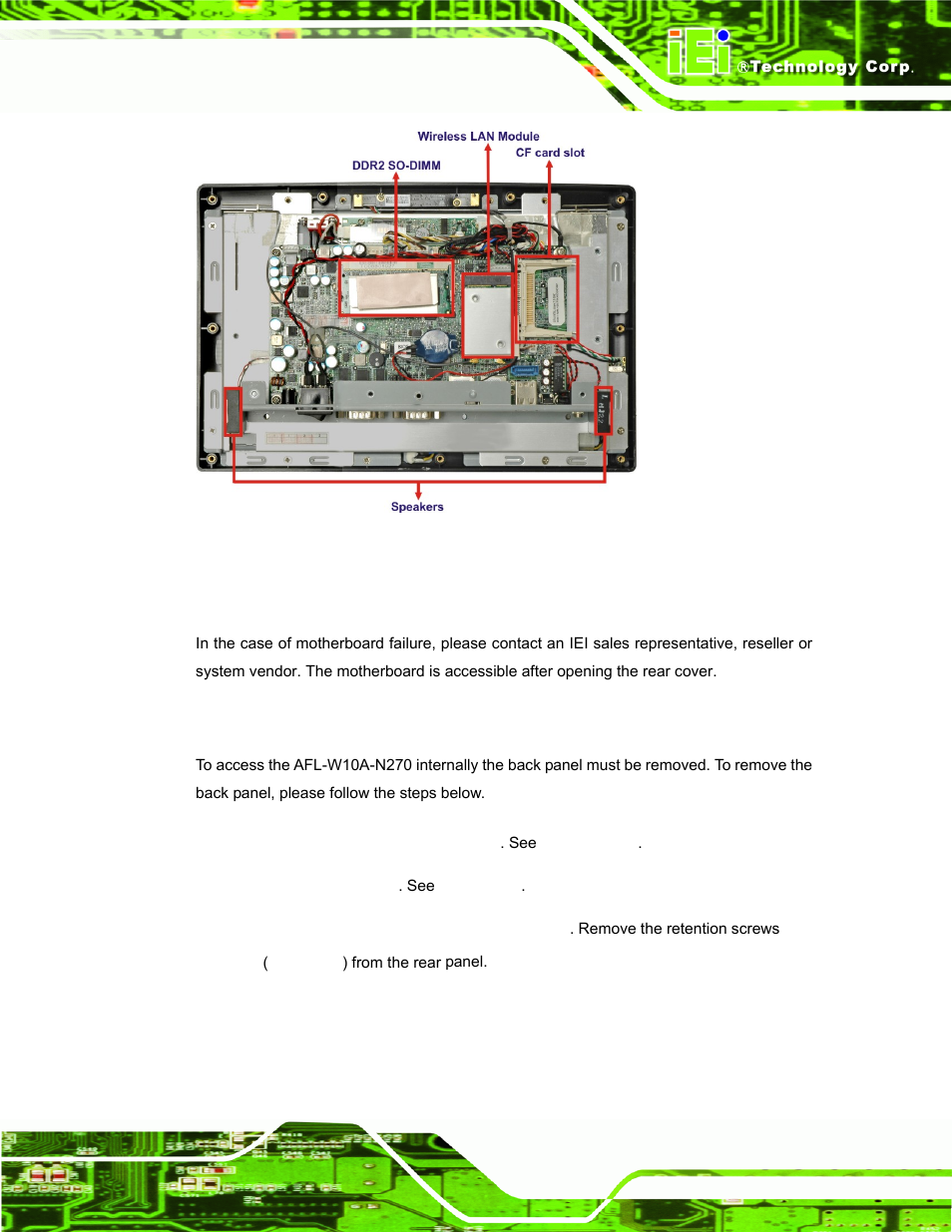 2 motherboard replacement, 3 cover removal, Otherboard | Eplacement, Over, Emoval, Figure 3-1: replaceable components | IEI Integration AFL-W10A-N270 v2.13 User Manual | Page 53 / 143
