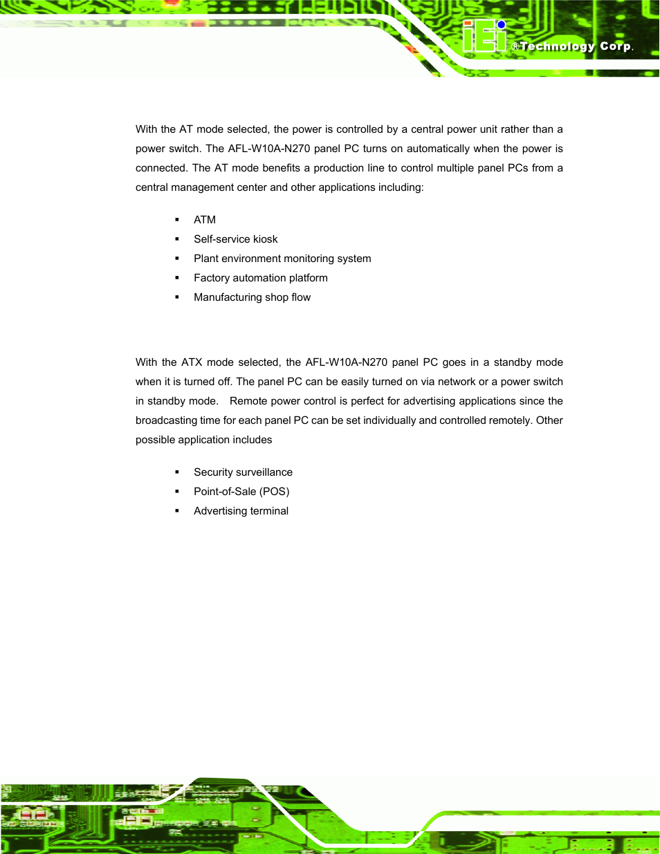 1 at power mode, 2 atx power mode | IEI Integration AFL-W10A-N270 v3.10 User Manual | Page 31 / 158
