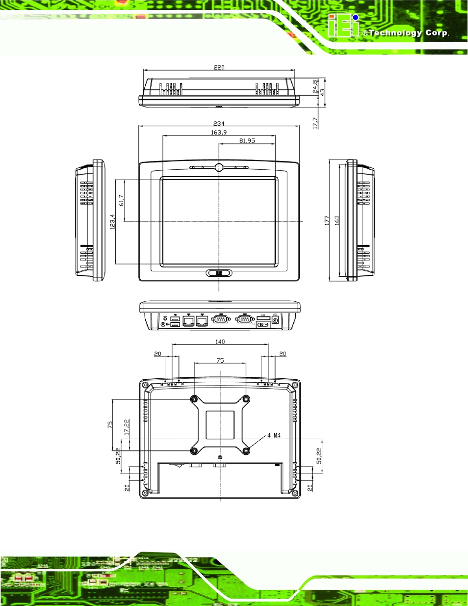 Figure 1-6: afl-08b-n270 dimensions (mm) | IEI Integration AFL-08B-N270 v1.00 User Manual | Page 19 / 112
