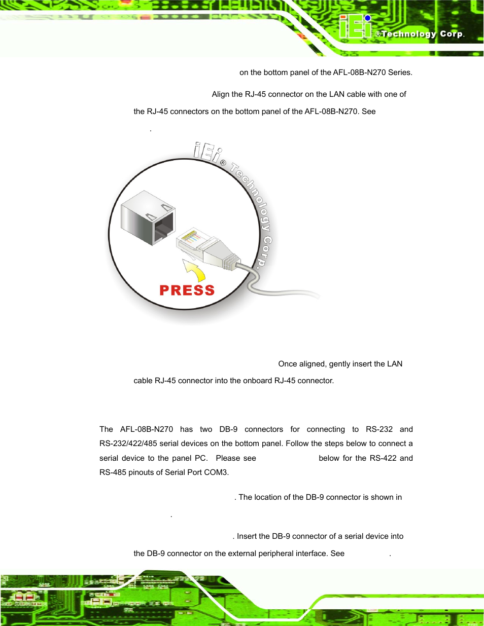 2 serial device connection and rs-422/485 pinouts, Figure 2-19: lan connection | IEI Integration AFL-08B-N270 v1.00 User Manual | Page 45 / 112