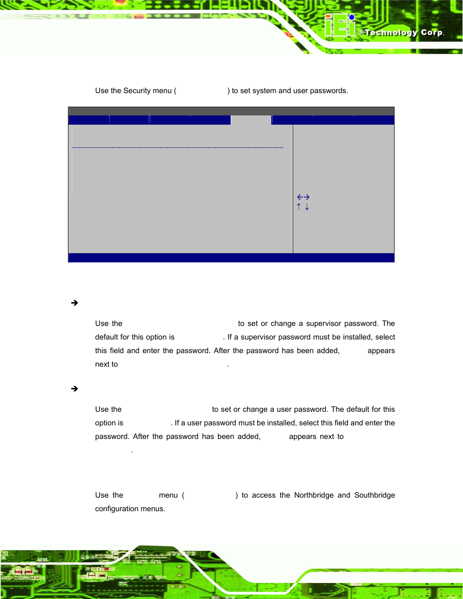 6 security, 7 chipset, Ecurity | Hipset, Bios menu 16: security | IEI Integration AFL-08B-N270 v1.00 User Manual | Page 87 / 112