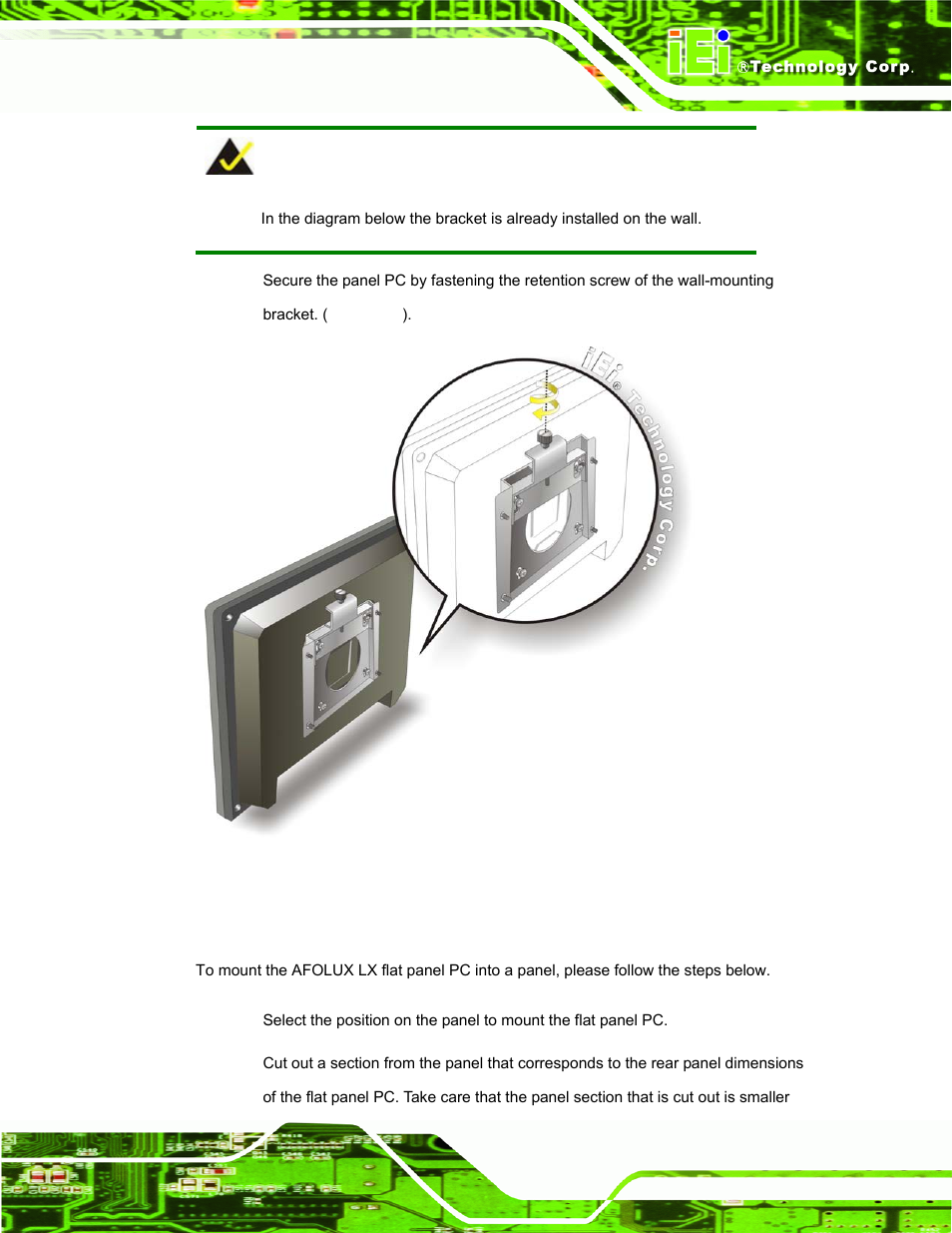 2 panel mounting, Figure 3-6: secure the panel pc | IEI Integration AFL-056A-LX v1.02 User Manual | Page 44 / 116