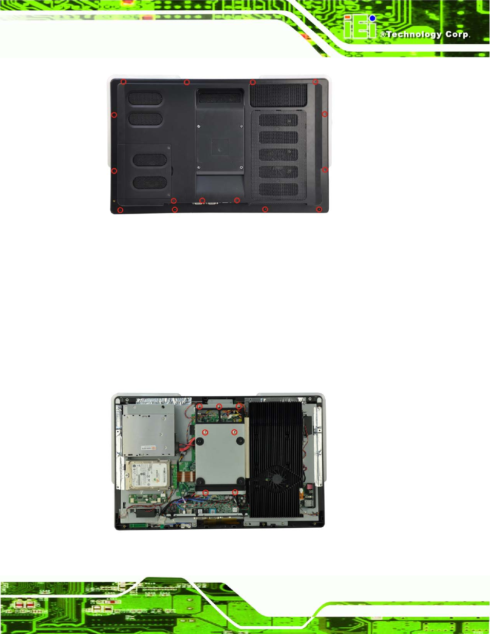 2 removing the internal aluminum cover, Figure 6-1: back cover retention screws, Figure 6-2: internal cover retention screws | Figure 6-1 ) | IEI Integration AFL2-W21-H61 User Manual | Page 128 / 262