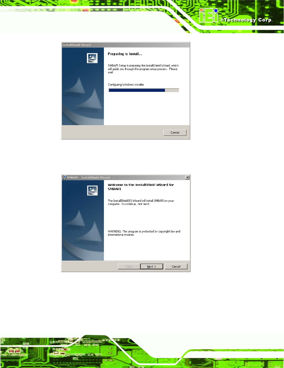 Figure 9-47: the installshield wizard starts, Figure 9-48: welcome screen | IEI Integration AFL2-17A-H61 v1.02 User Manual | Page 200 / 266