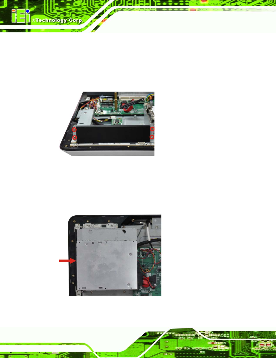 7 dvd-rom installation (optional), Dvd-rom, Nstallation | Ptional, Figure 5-9: dvd-rom cover, Figure 5-10: install the dvd-rom, 7 dvd-rom in s ta lla tio n (op tio n a l) | IEI Integration AFL2-17A-H61 v1.02 User Manual | Page 65 / 266