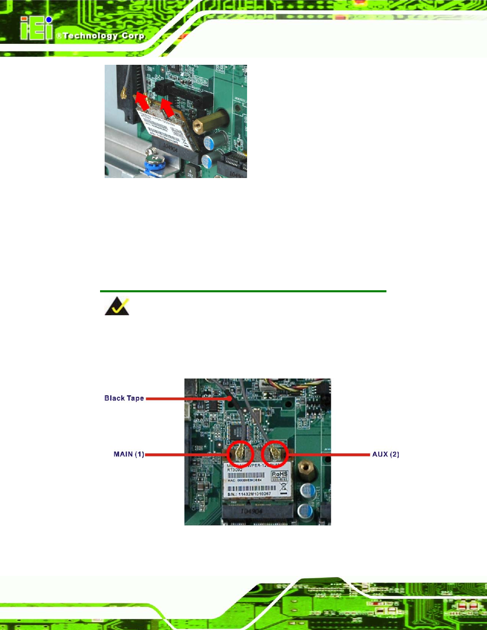 Figure 7-7: removing the wlan card, Figure 7-8: attaching the antennas | IEI Integration AFL2-17A-H61 v1.11 User Manual | Page 139 / 275