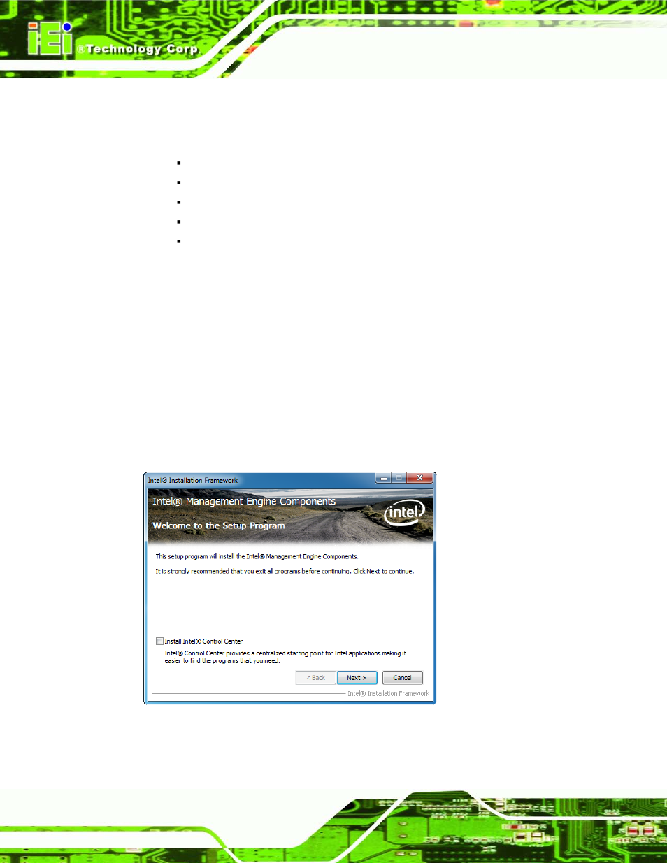 8 intel® management engine components installation, Ntel, Anagement | Ngine, Omponents, Nstallation, Figure 9-32: intel® me driver welcome screen | IEI Integration AFL2-17A-H61 v1.11 User Manual | Page 199 / 275