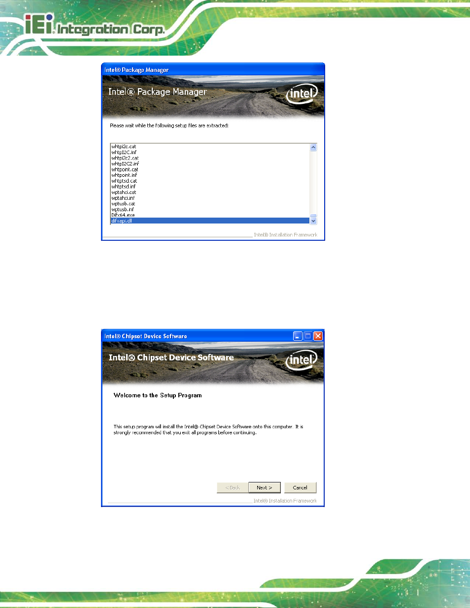 Figure 9-2: chipset driver screen, Figure 9-3: chipset driver welcome screen | IEI Integration AFL2-17A-H61 v1.23 User Manual | Page 184 / 278