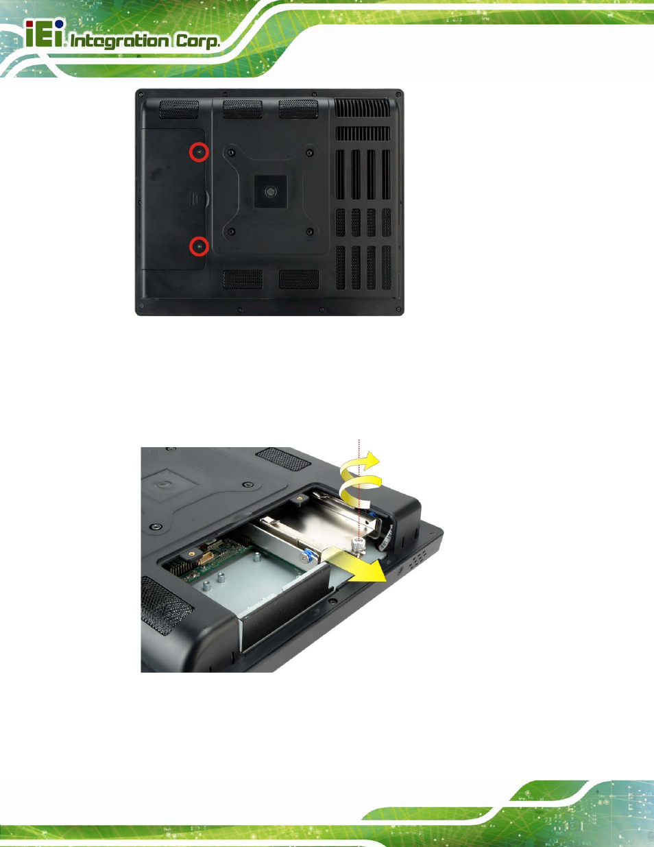 Figure 3-1: hdd cover retention screws, Figure 3-2: hdd bracket removal | IEI Integration AFL2-15A-H61 User Manual | Page 39 / 213