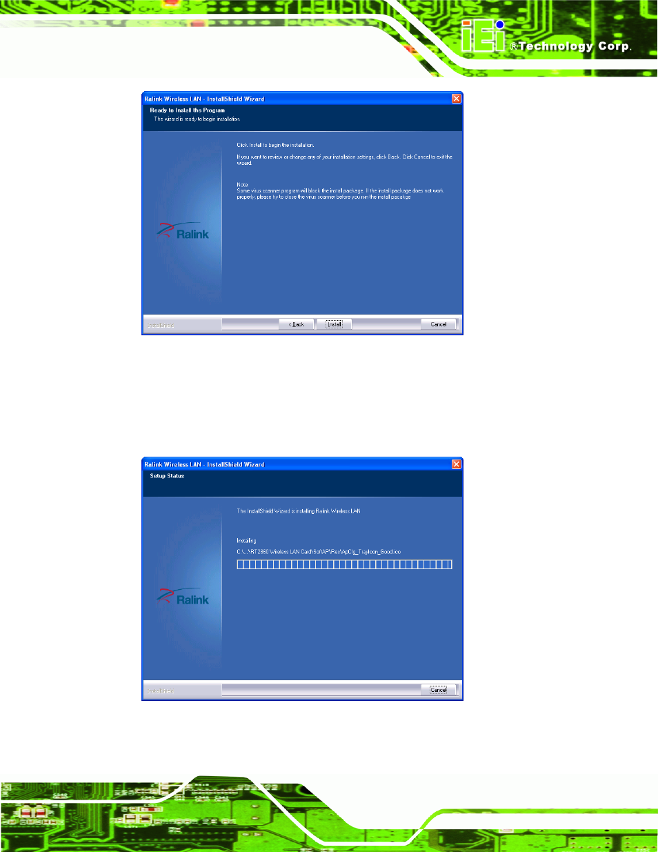 Figure 5-37: ready to install the program, Figure 5-38: setup status | IEI Integration AFL2-10A-N28 User Manual | Page 112 / 203