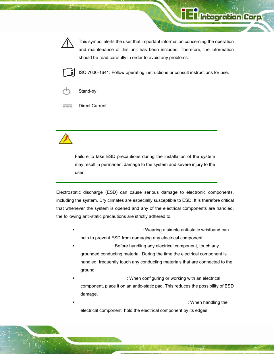 A.1.3 anti-static precautions | IEI Integration POC-17i_19i-Series_IEI User Manual | Page 115 / 128