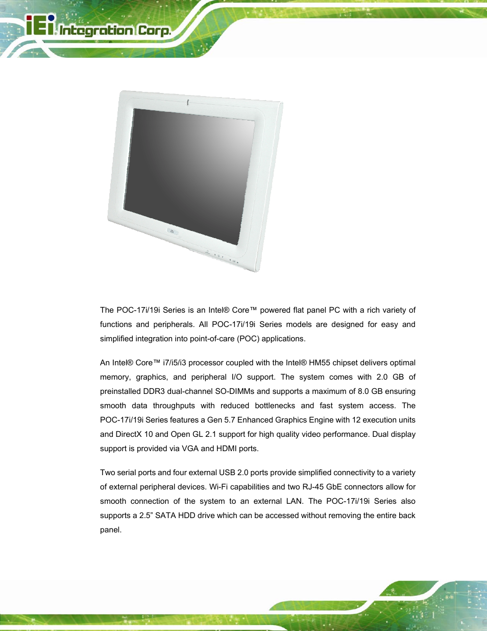1 overview, Verview, Figure 1-1: poc-17i/19i series medical panel pc | IEI Integration POC-17i_19i-Series_IEI User Manual | Page 14 / 128