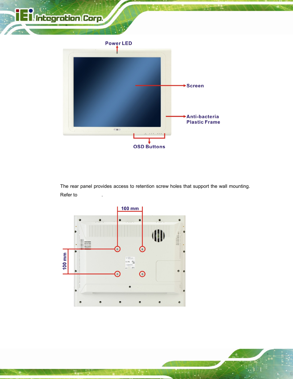 3 rear panel, Figure 1-2: front view, Figure 1-3: rear view | IEI Integration POC-17i_19i-Series_IEI User Manual | Page 16 / 128