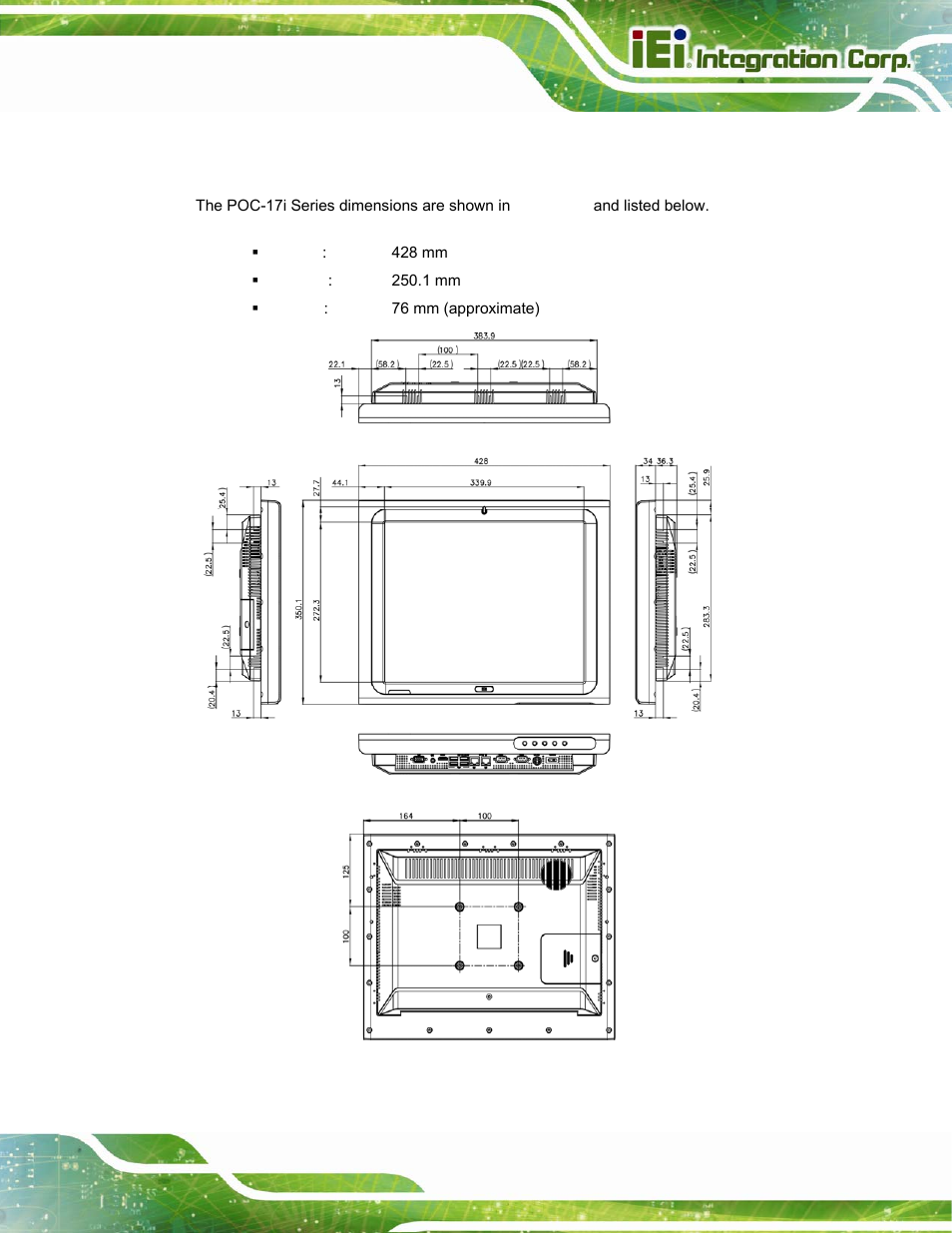 6 dimensions, Imensions, Figure 1-6: poc-17i series dimensions (mm) | IEI Integration POC-17i_19i-Series_IEI User Manual | Page 21 / 128